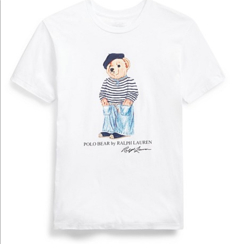 Polo Ralph Lauren Limited Edition Women's French Beret Polo Bear Tee in White.